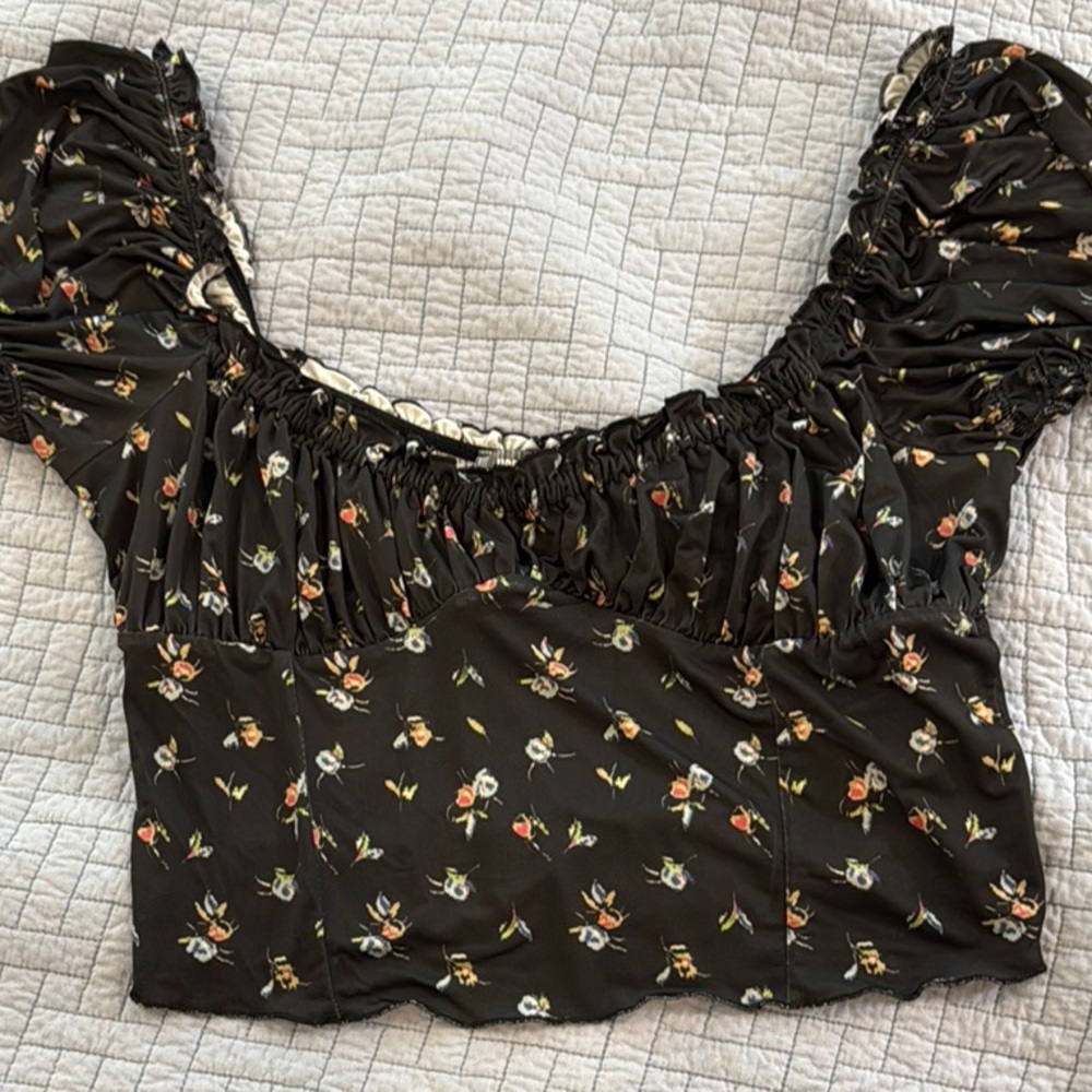 Urban Outfitters Black Ruffled Crop Top